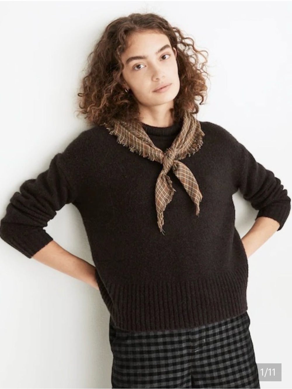 Madewell Fulton Sweater Pullover Brown Rolled Crew Neck Fuzzy S